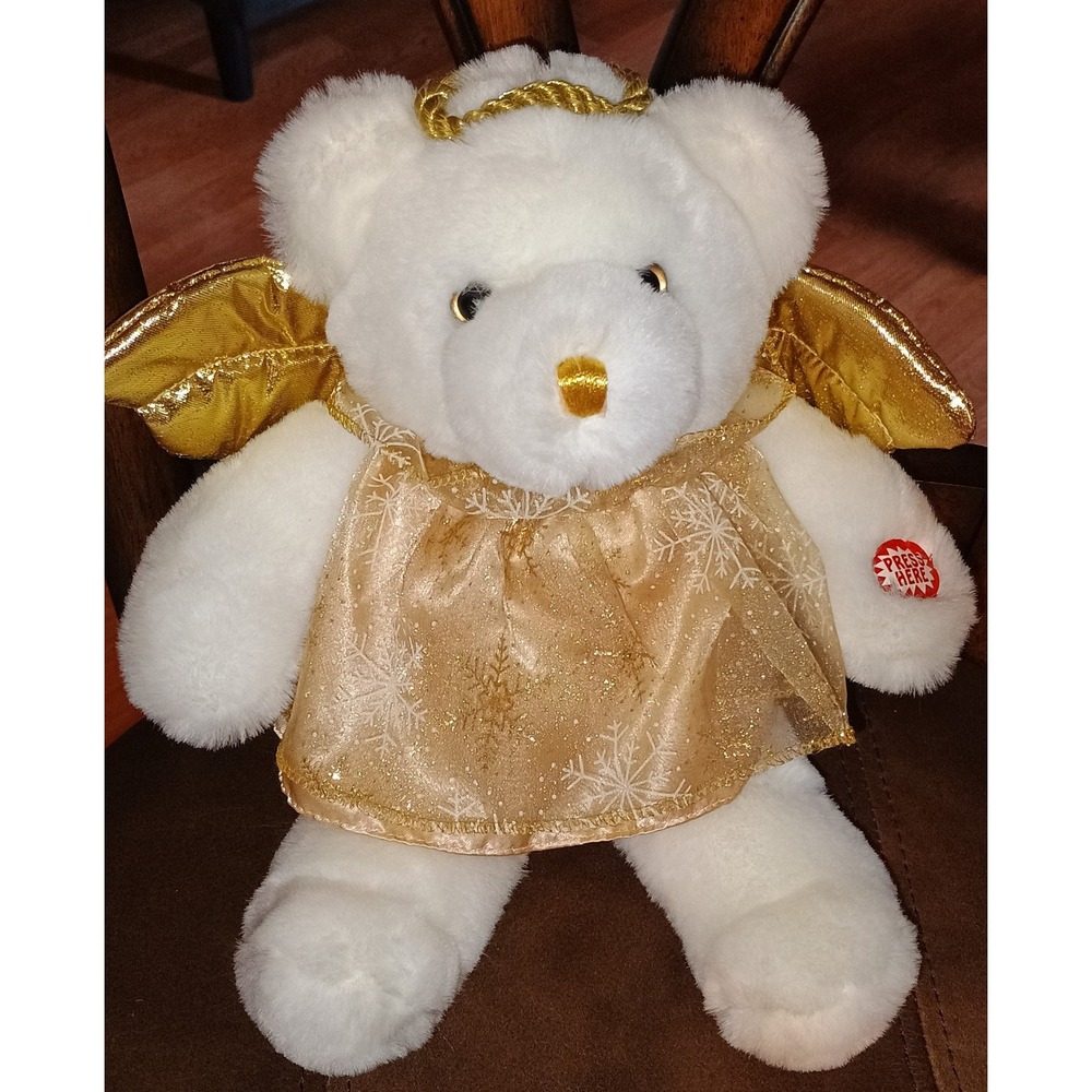 13" MTY INTERNATIONAL White Gold Musical Light Up Christmas Songs Angel Bear B1